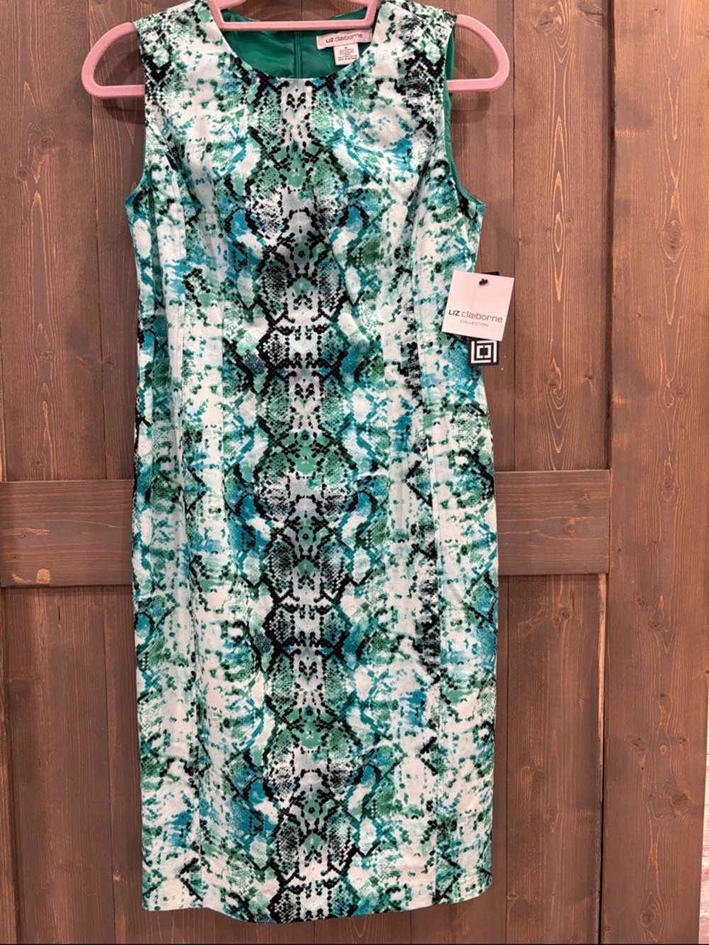 🌟5/$20Liz Claiborne Teal, White and Black Snake-Print Midi Dress